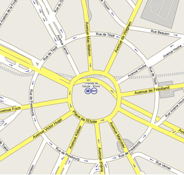 Map of area surrounding Arc de Triomphe
